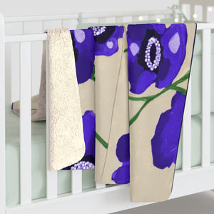 Open image in slideshow, Ploochy&#39;s Poppies Purple Sherpa Fleece Blanket

